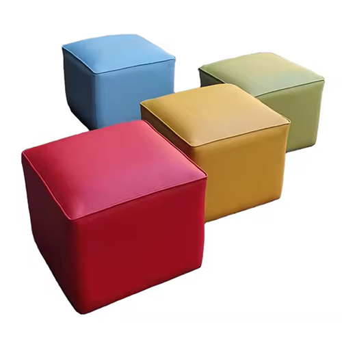 Pine Wood And Leather Pouf Stool For Home - Color: Different Available