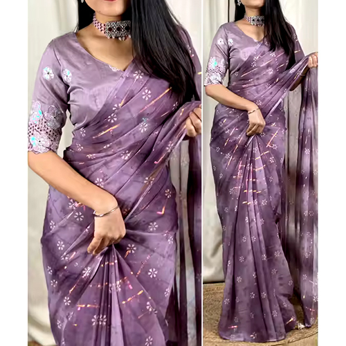 Traditional Ethnic Silk Saree With Printed Blouse