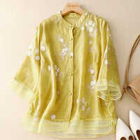 Pure Cotton Embroidered Shirt - Color: Yellow