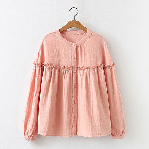 Pure Cotton Ruffle Shirt Top - Color: Orange