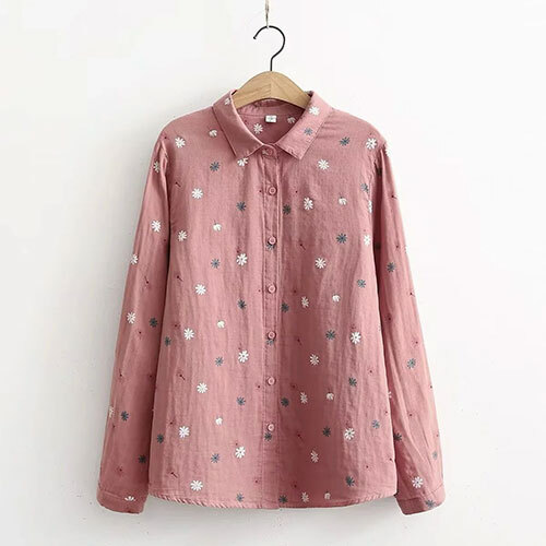 Flower Printed Long Sleeves Cotton Comfort Shirt - Feature: Washable