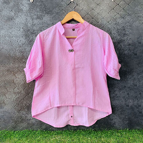 Summer Back Button Handloom Georgette Top - Color: Pink