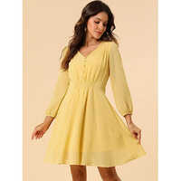 Light Yellow Fit & Flare V-Neck Georgette Dress