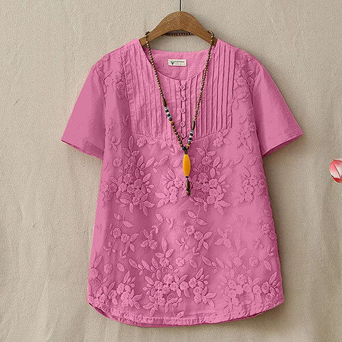 Pink Embroidery Casual Wear Stylish Top - Feature: Washable