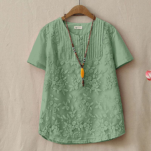 Green Embroidery Casual Wear Stylish Top - Material: Cotton