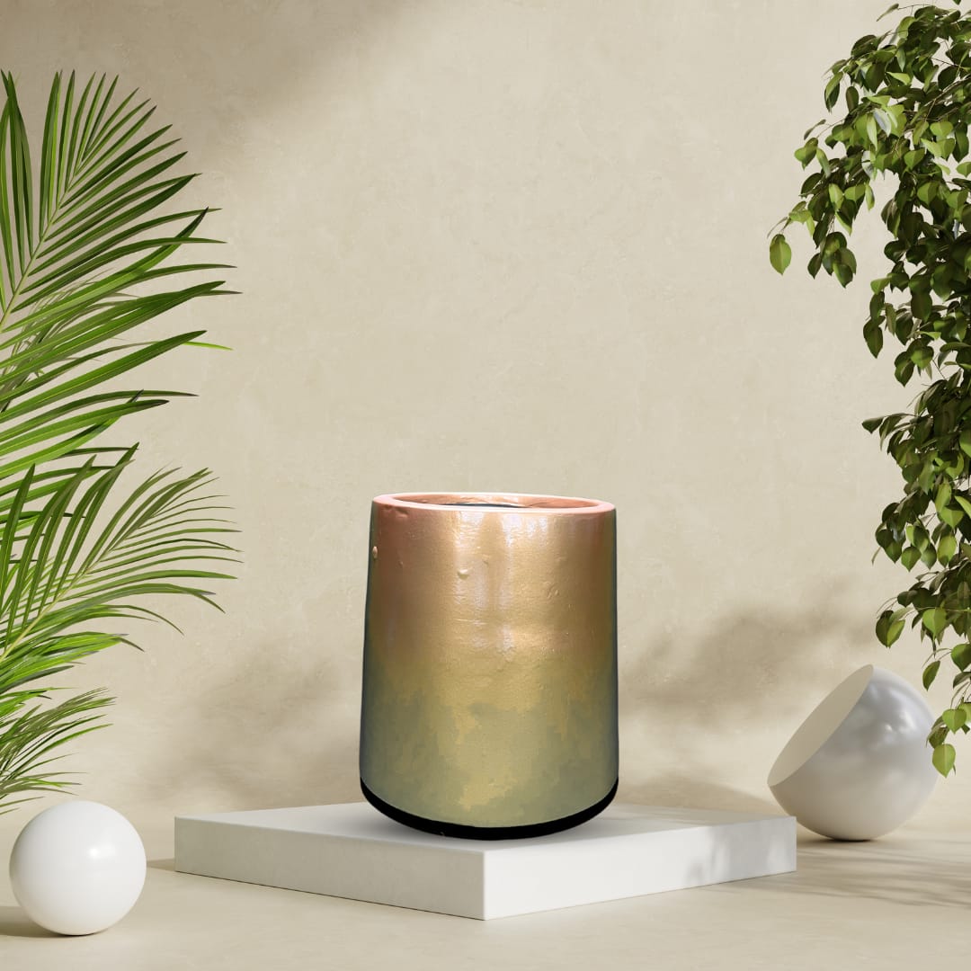 Frp Rectangular Planters - Ceramic, 3x2 Inch Dimensions, Polished Golden Finish | Elegant, Durable, Sophisticated Garden Decor