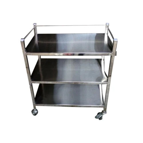 Stainless Steel Instrument Trolley - Polished Finish, Durable Design | Silver Color, Ideal for Hospital Usage