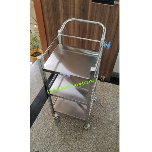 Ecg Machine Trolley - Stainless Steel, 18x18 Inch with 50mm Castor Diameter, Silver Color | Durable, Powder Coated Design for Hospital Use