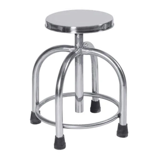 Stainless Steel Stool - Height 60 to 69 cm, Silver Color | Rotatable, Plain Design for Hospital and Clinic Use