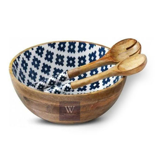 Wooden Coated Salad Bowl With 2 Spoon - Finish: Polished