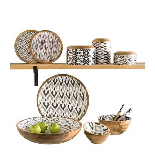Wooden Coated Meena Serving Bowl Set