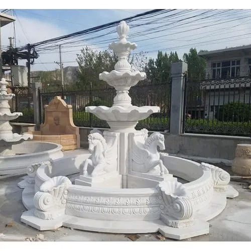 White Marble Water Fountain - Power Source: Electric