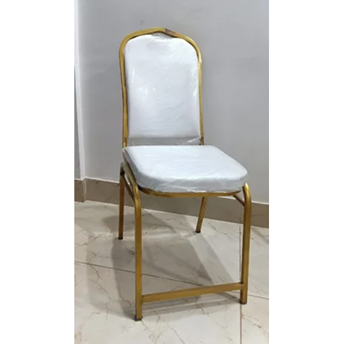 Golden Malasiya Banquet Chair - Mild Steel, Ergonomic Design, White Upholstery | Powder-Coated Finish, Stacking Capability, Reinforced Joints, Durable for Events
