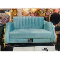 Designer Two Seater Sofa - High-quality Wood, Sky Blue Leatherette Cover | Modern Durable Design, No Assembly Required, Powder Coated Finish