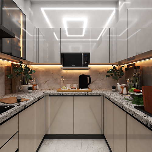 stainless steel u shape modular kitchen