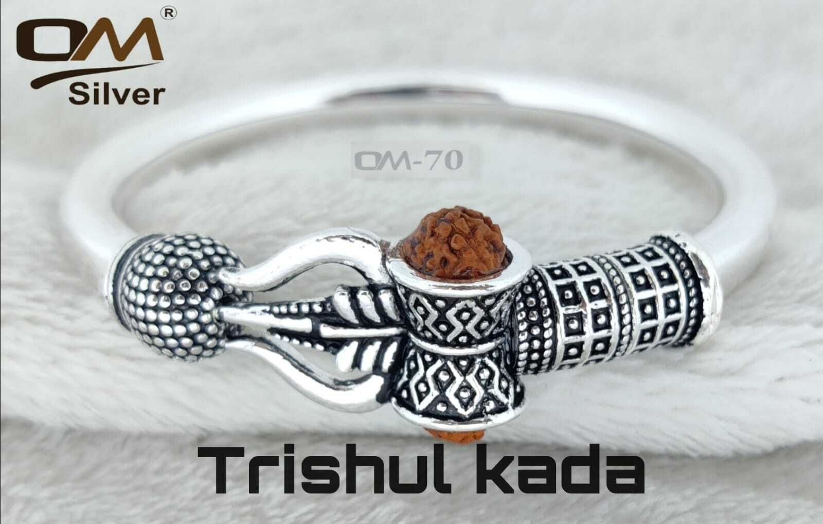 Silver Trishul Kada - 2.4 To 2.12 Size | 26 To 33 Grams Weight, Cultural Symbol Of Lord Shiva's Energies, Connects To Rich Heritage