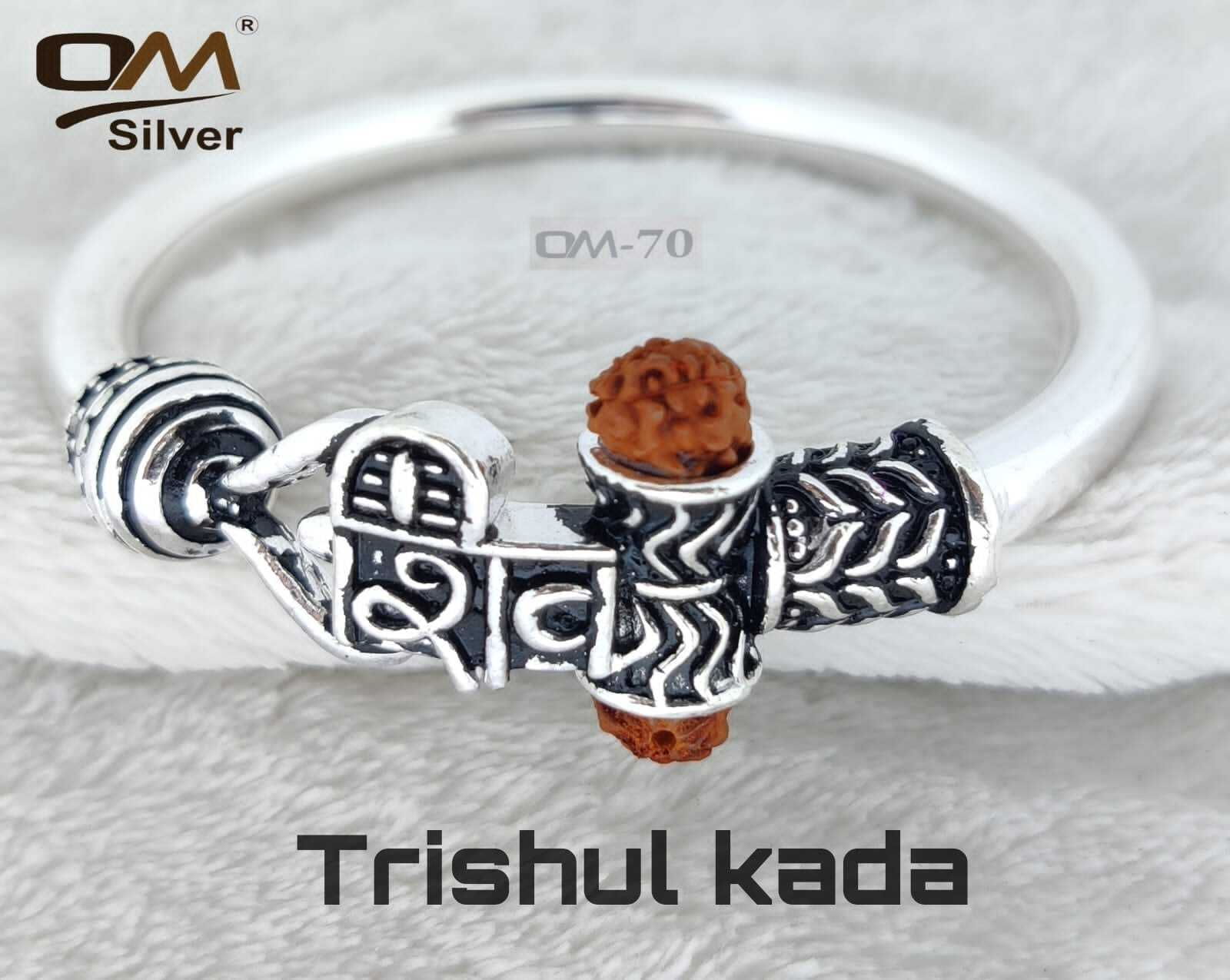 Silver Trishul Kada - 2.4 To 2.12 Size | 26 To 33 Grams Weight, Cultural Symbol Of Lord Shiva's Energies, Connects To Rich Heritage