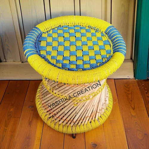 Multicolor Round Bamboo Mudda - High-Quality Bamboo Material, Eco-Friendly Design | Durable, Eye-Catching Indian Style Outdoor Furniture
