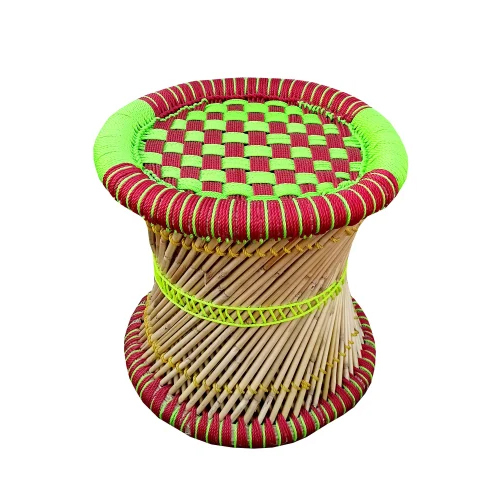 Red And Green Bamboo Mudda - Bamboo Material, Indian Style, Outdoor Furniture , Modern Design for Elegant Home Use