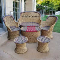 Bamboo Sofa Set - 5 Seater, Modern Outdoor Furniture With Soft Cushions | Eco-friendly Design For Comfort And Style