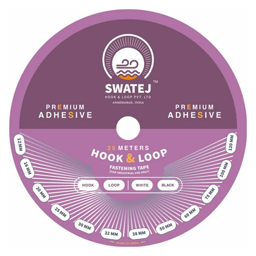 Nylon Hook and Loop Tape - 25 Meter Length, 25 mm Round Size, Adhesive Material
