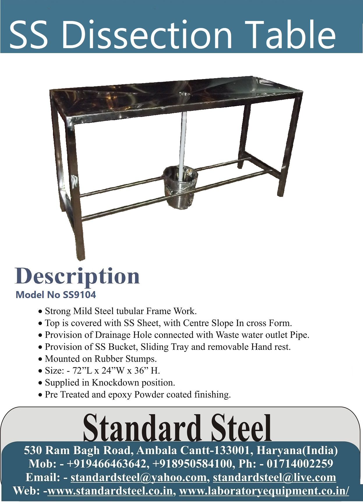 Standard Steel Dissection Table