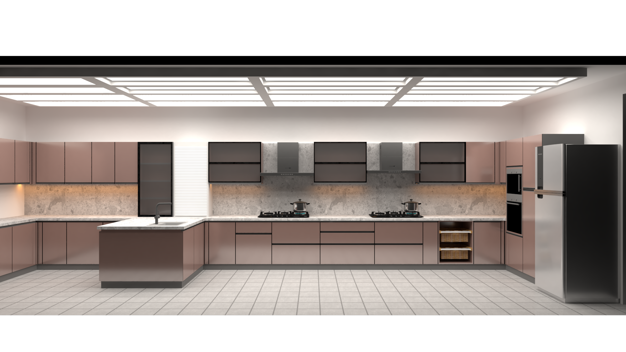 U Shape Modular Kitchen With Breakfast Table - Dimension (L*w*h): 2 Foot (Ft)