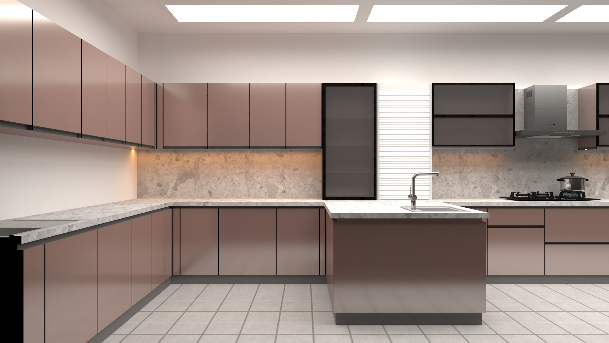 U Shape Modular Kitchen With Breakfast Table - Dimension (L*w*h): 2 Foot (Ft)