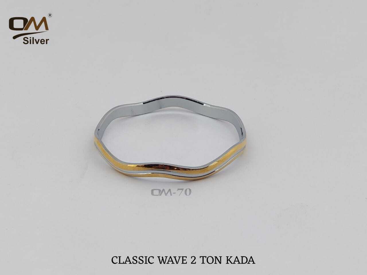 Silver Classic Wave Two-tone Kada - Size 2.2-2.8 , Weight 18-21 Grams | Elegant Wave Design, Distinct Two-tone Contrast For Modern Sophistication