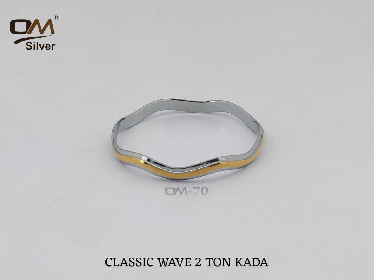 Silver Classic Wave Two-tone Kada - Size 2.2-2.8 , Weight 18-21 Grams | Elegant Wave Design, Distinct Two-tone Contrast For Modern Sophistication