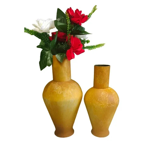 Yellow Iron Flower Vase - Height: 10 Inch (In)