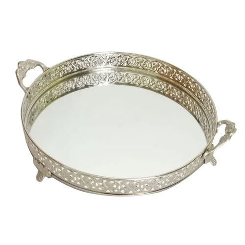 Iron Round Mirror Tray - Color: Silver