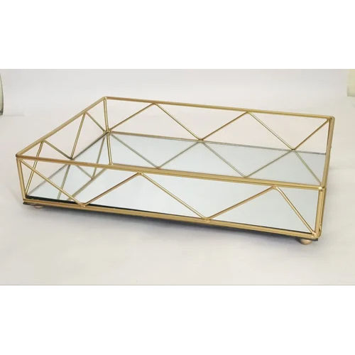 Rectangular Iron Mirror Tray - Color: Golden