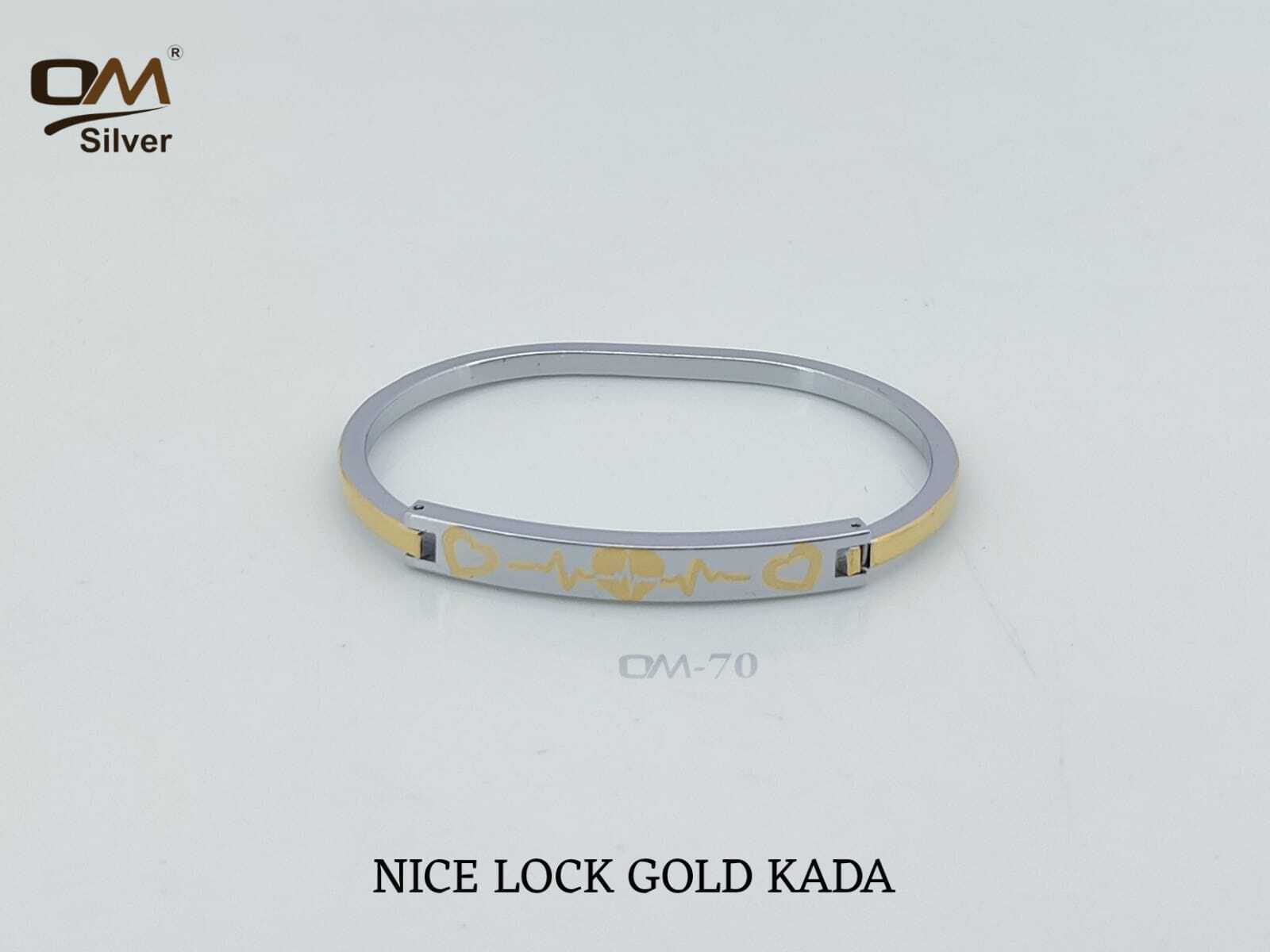 Silver Nice Lock Gold Plated Kada
