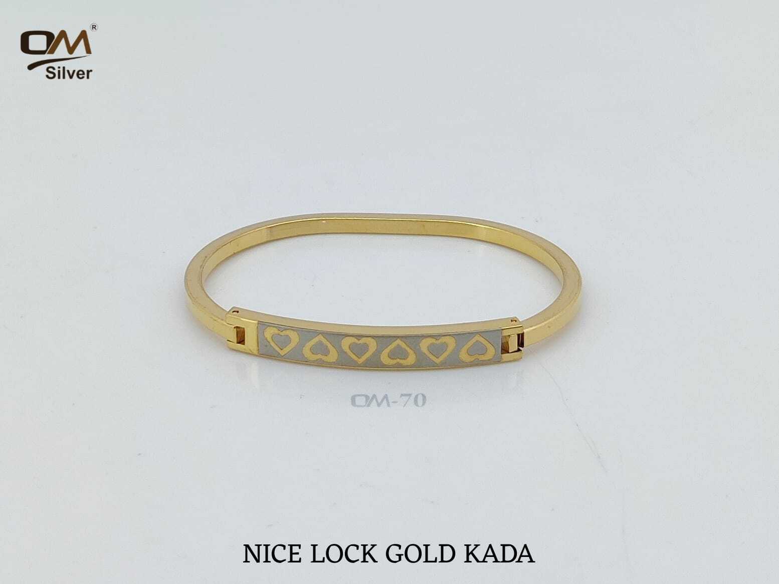 Silver Nice Lock Gold Plated Kada