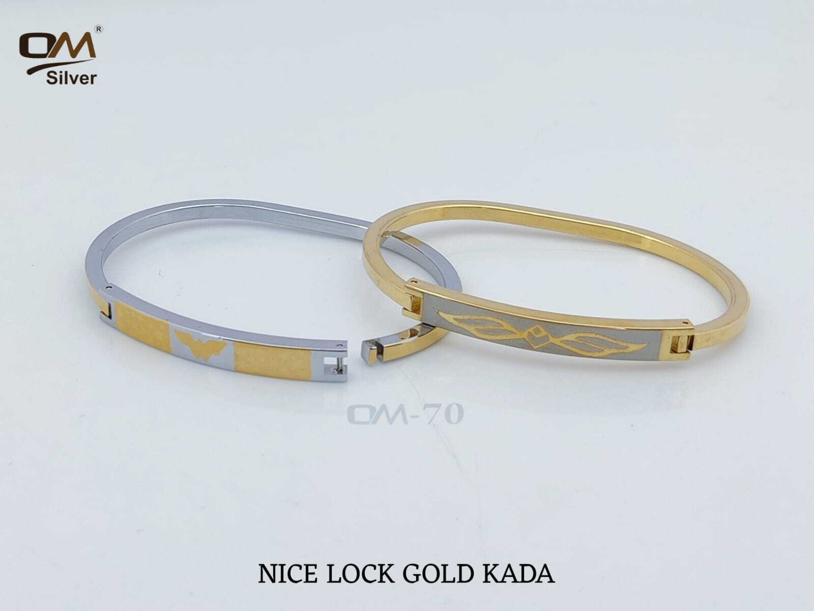 Silver Nice Lock Gold Plated Kada