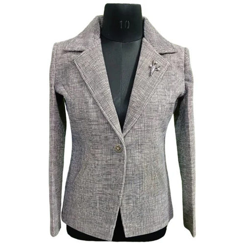 Womens Grey Office Wear Blazer - Material: Viscose