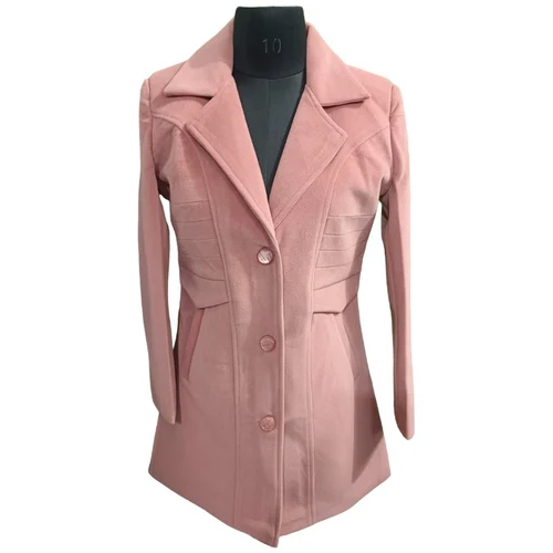 Womens Peach Viscose Plain Blazer