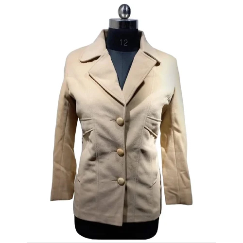 Womens Blended Beige Plain Blazer