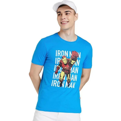 Mens Dry Fit Blue Printed T-Shirt
