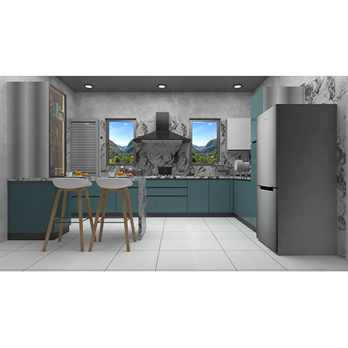 L Shape Modular Kitchen With Breakfast Counter - Dimension (L*W*H): 2 Foot (Ft)