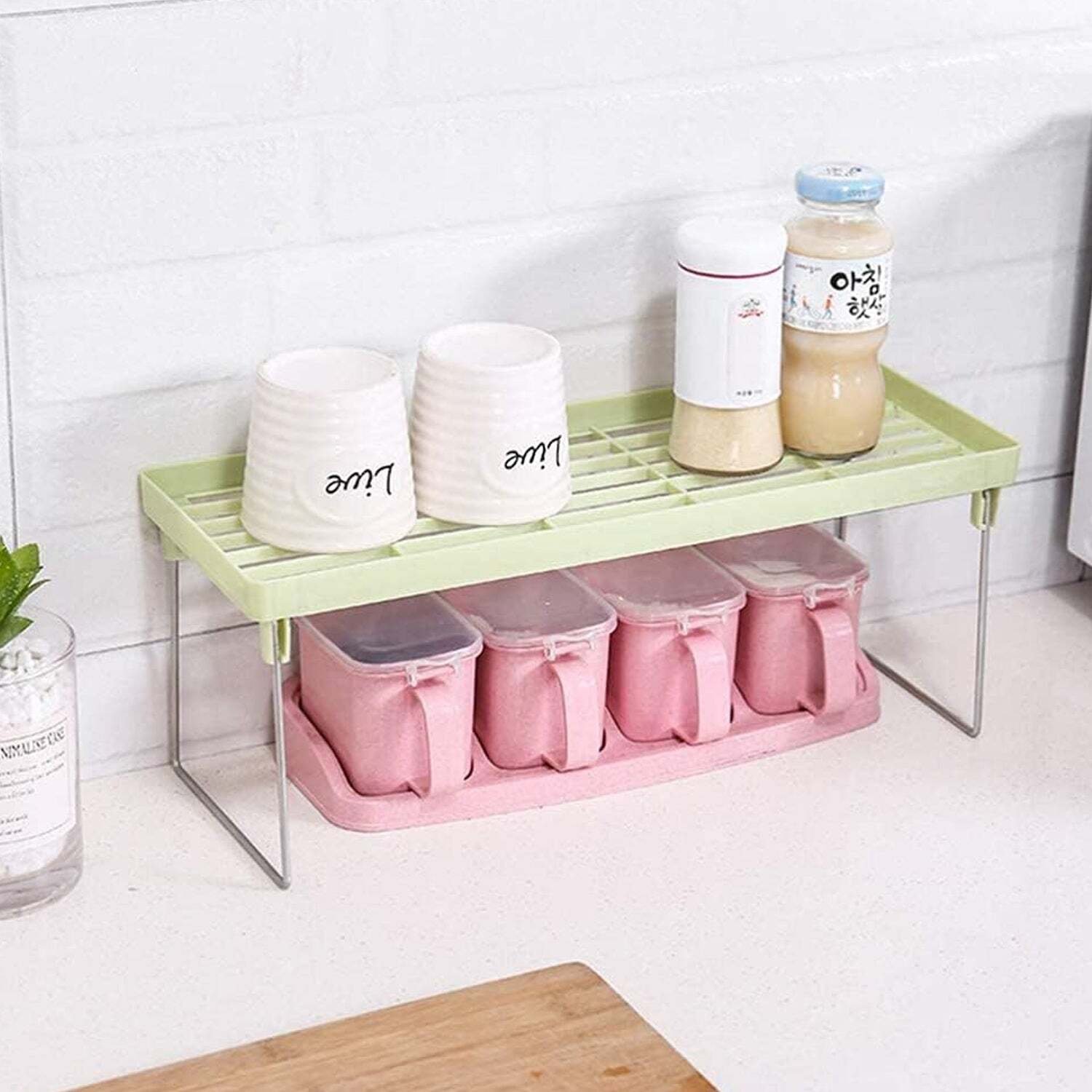 Folding Storage Organizer Stack Shelf Rack - Durable Plastic, 34x13x4 Cm Size | Extra Tall Design For Kitchen And Bathroom, Heavy Duty And Stackable