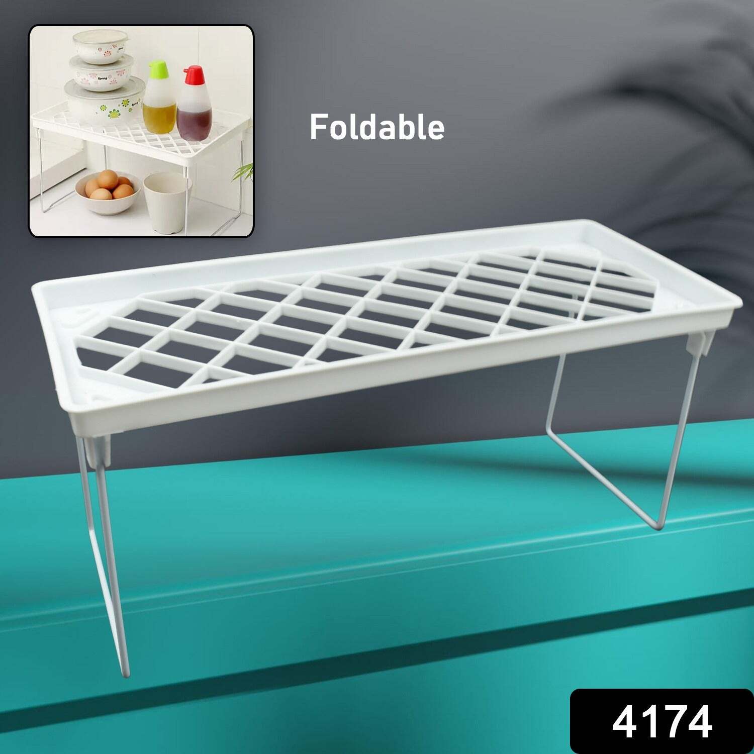 Folding Storage Organizer Stack Shelf Rack - Durable Plastic, 34x13x4 Cm Size | Extra Tall Design For Kitchen And Bathroom, Heavy Duty And Stackable