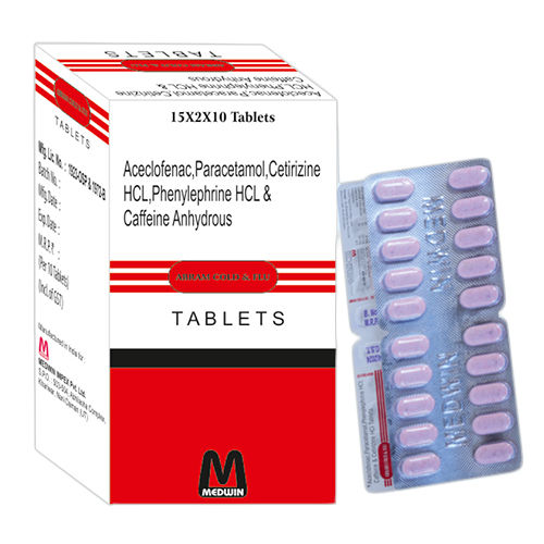 Aceclofenac Paracetamol Cetirizine HCL Phenylephrine HCL And Caffeine Anhydrous Tablets