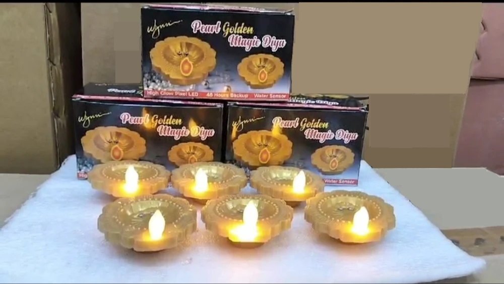 Mitsico Led Pearl Water Sensor Diva Flameless Tealights - Plastic Material, Golden Color | Eco-friendly, Long-lasting Decor For Festivals & Home Usage