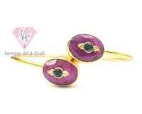 12X16 MM Natural Gemstone With 18K Gold Plated Handmade Fashionable Adjustable Bangle