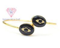 12X16 MM Natural Gemstone With 18K Gold Plated Handmade Fashionable Adjustable Bangle