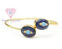 12X16 MM Natural Gemstone With 18K Gold Plated Handmade Fashionable Adjustable Bangle