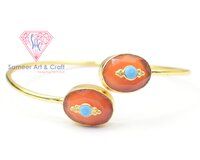 12X16 MM Natural Gemstone With 18K Gold Plated Handmade Fashionable Adjustable Bangle