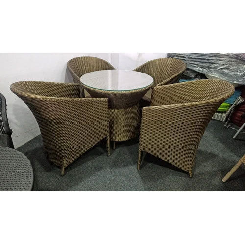 Dark Brown 4 Seater Wicker 1Table Chair Set